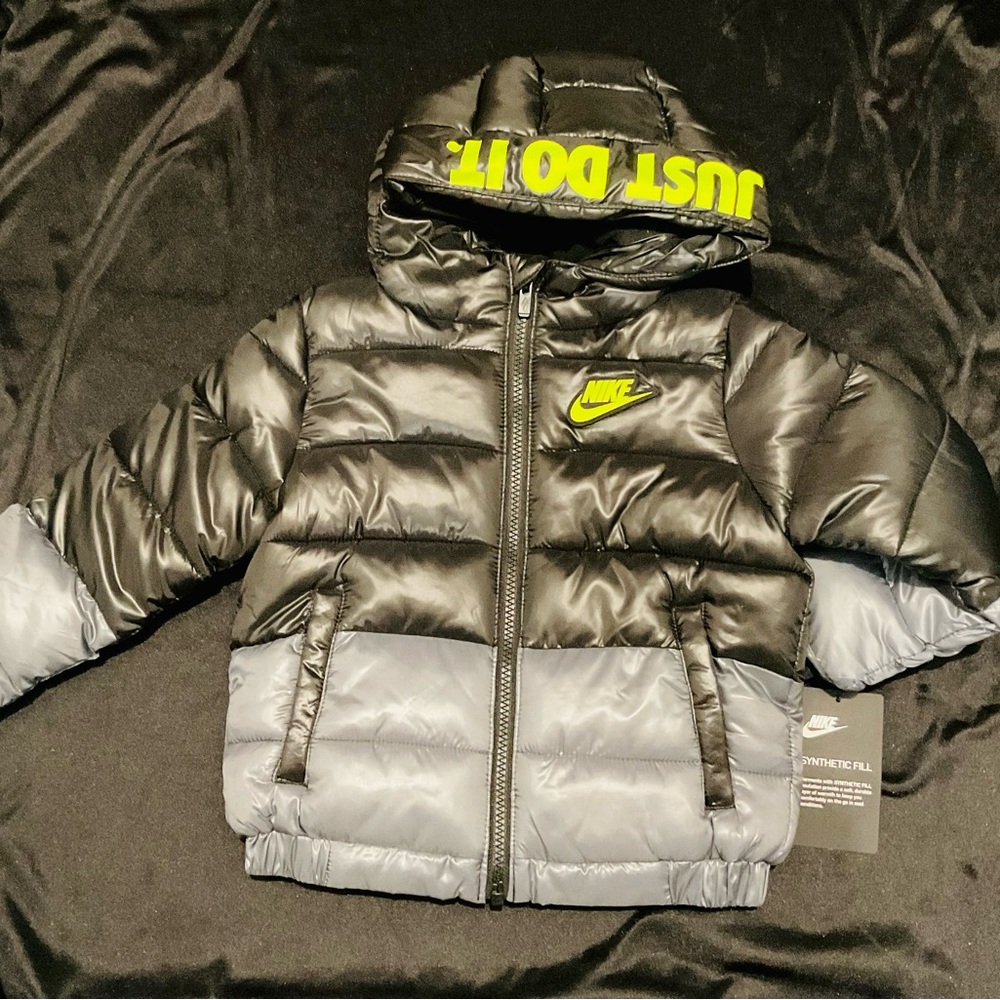 Nike Black and Gray Hooded Jacket with Neon Accents